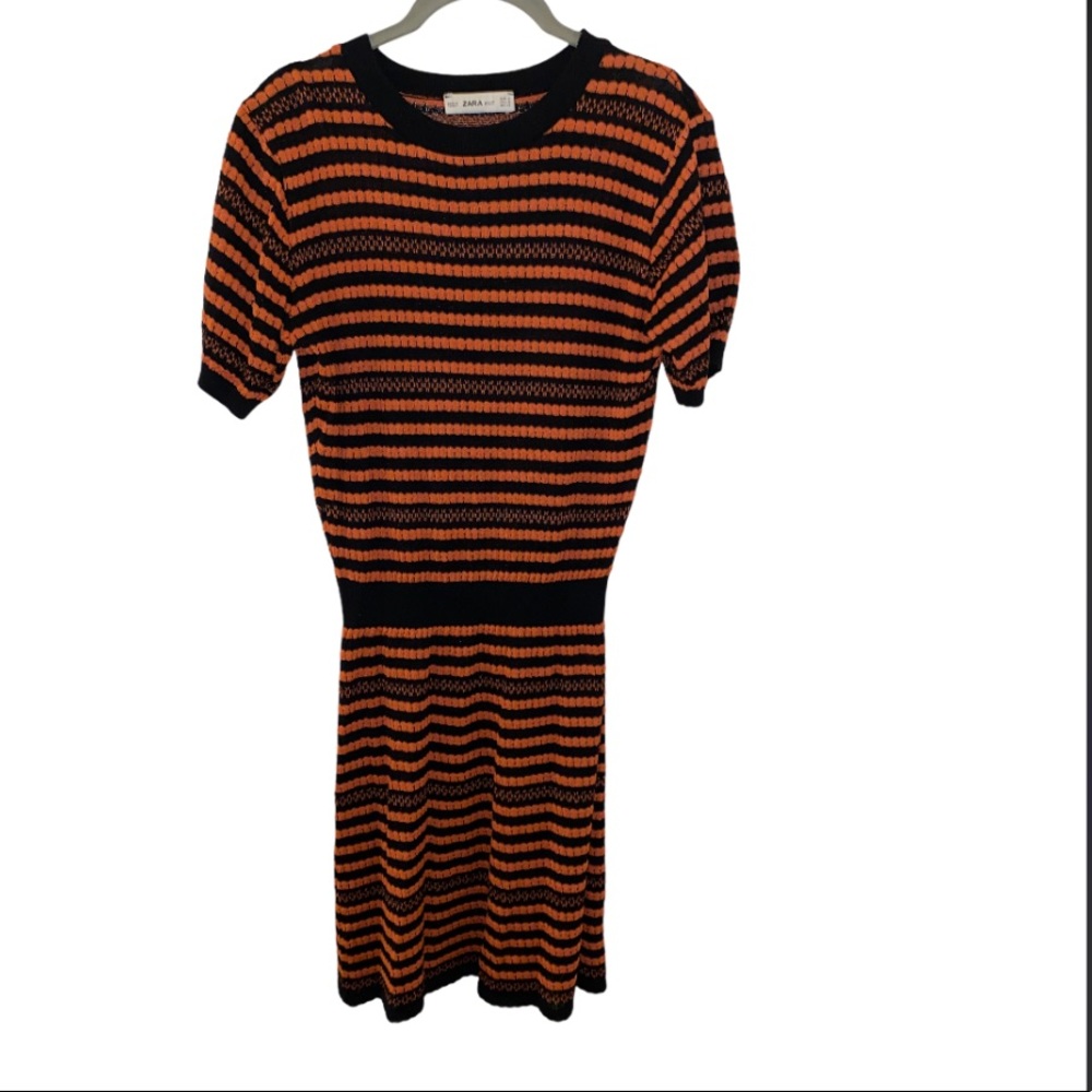 ZARA Black and Orange stripped Dress size Medium